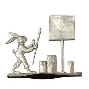Schweizer Pewter Rabbit Painting Eggs Mastertafel Figurine Easter Decor